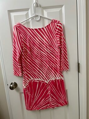 Lilly Pulitzer Pink and White Striped Knit Dress more orangy and white